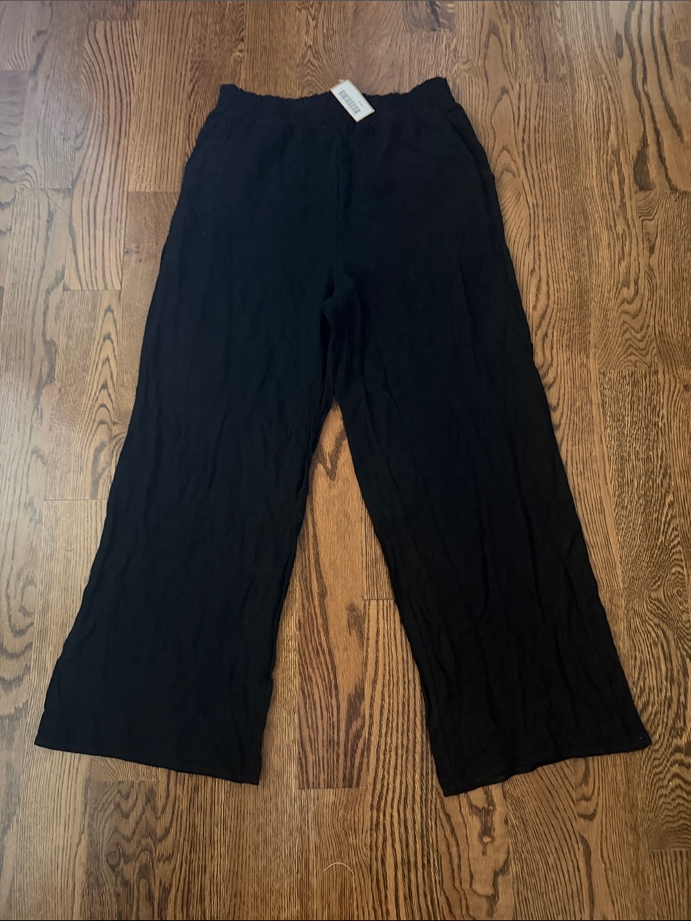 Doublju Black Wide-Leg linen pants large
